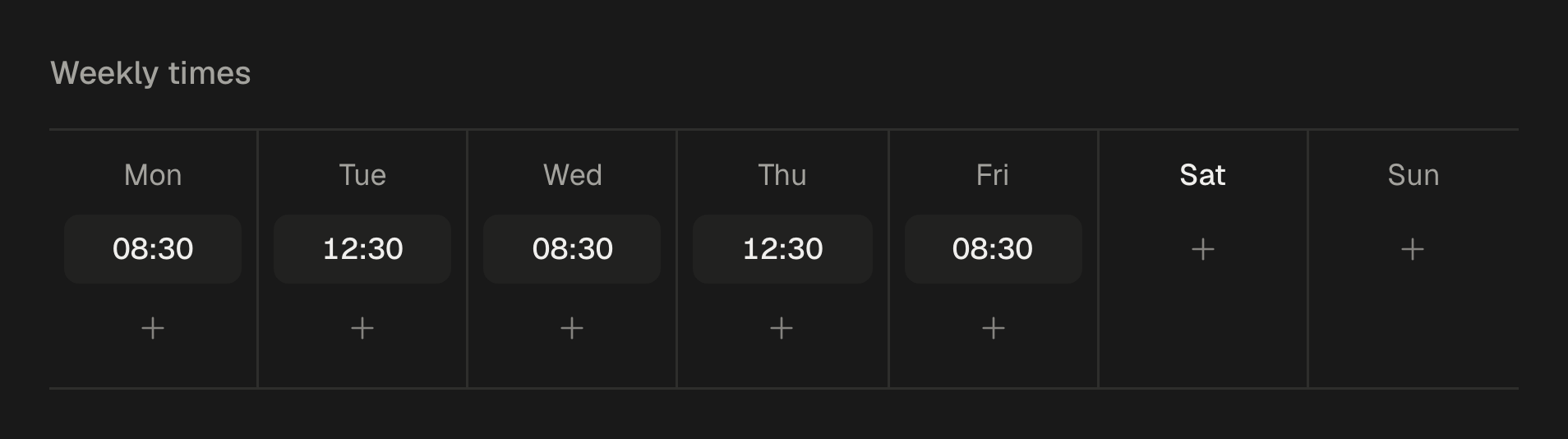 A queue called Weekday mornings: five weekly slots from Monday to Friday, each showing how many of the next posts it holds.